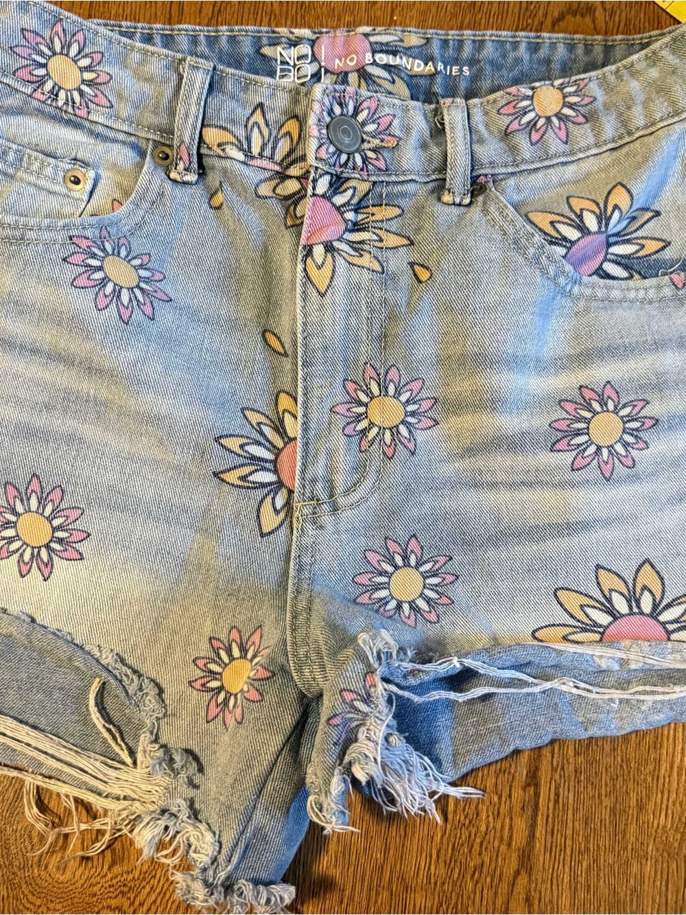No Boundaries Floral Print Jeans - Blue with Pink Accents